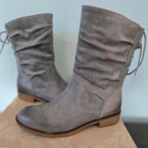 Sofft Sharnell Low Waterproof Suede Lace Up Back Zip Boots Taupe Size 8